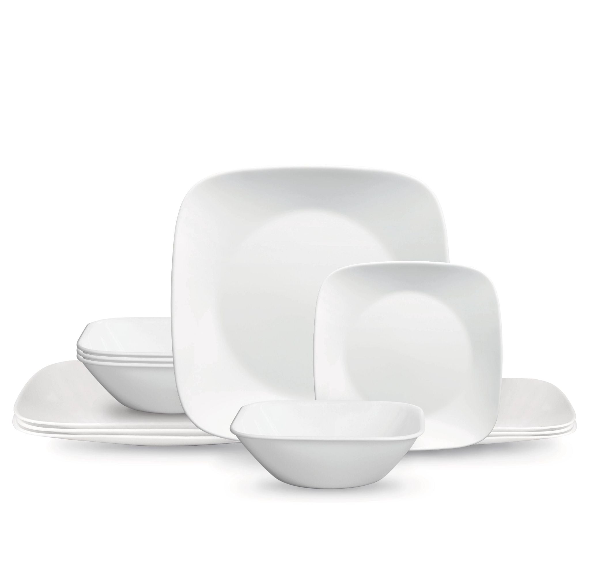 Corelle Square??Pure White 12-piece Dinnerware Set with Appetizer Plates. Service for 4