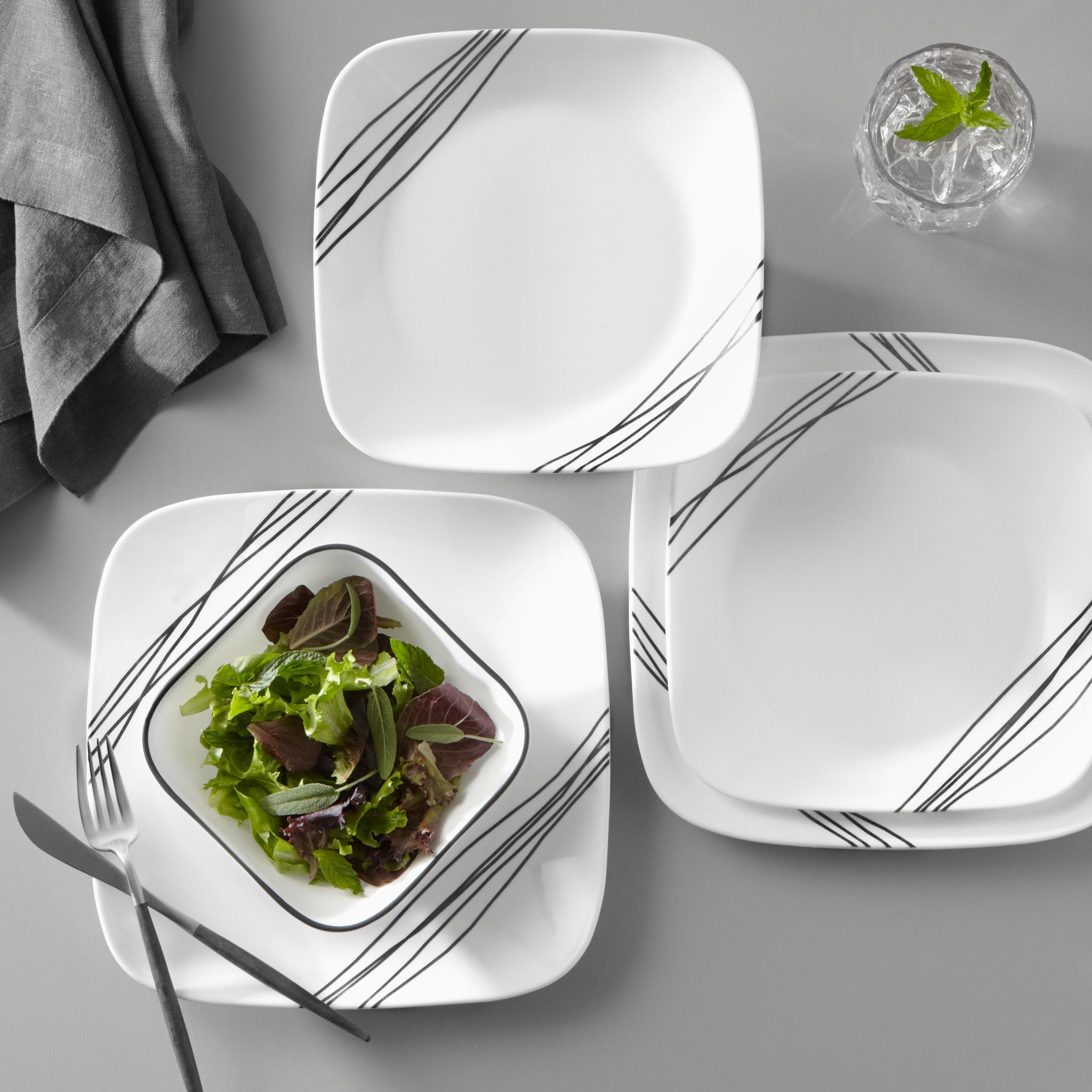 Corelle Square Simple Sketch 18-piece Dinnerware Set. Service for 6 - Image 2