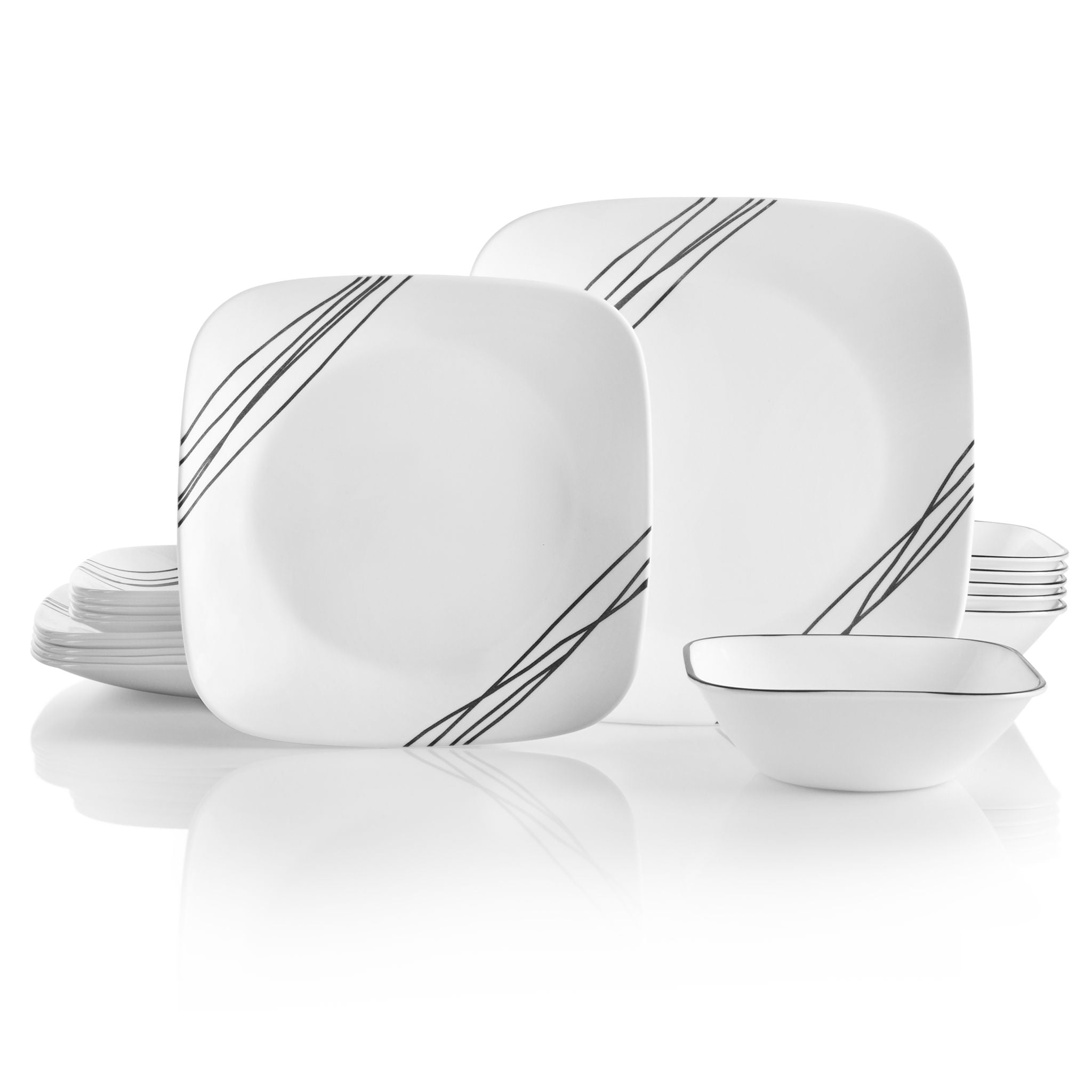 Corelle Square Simple Sketch 18-piece Dinnerware Set. Service for 6 - Image 3