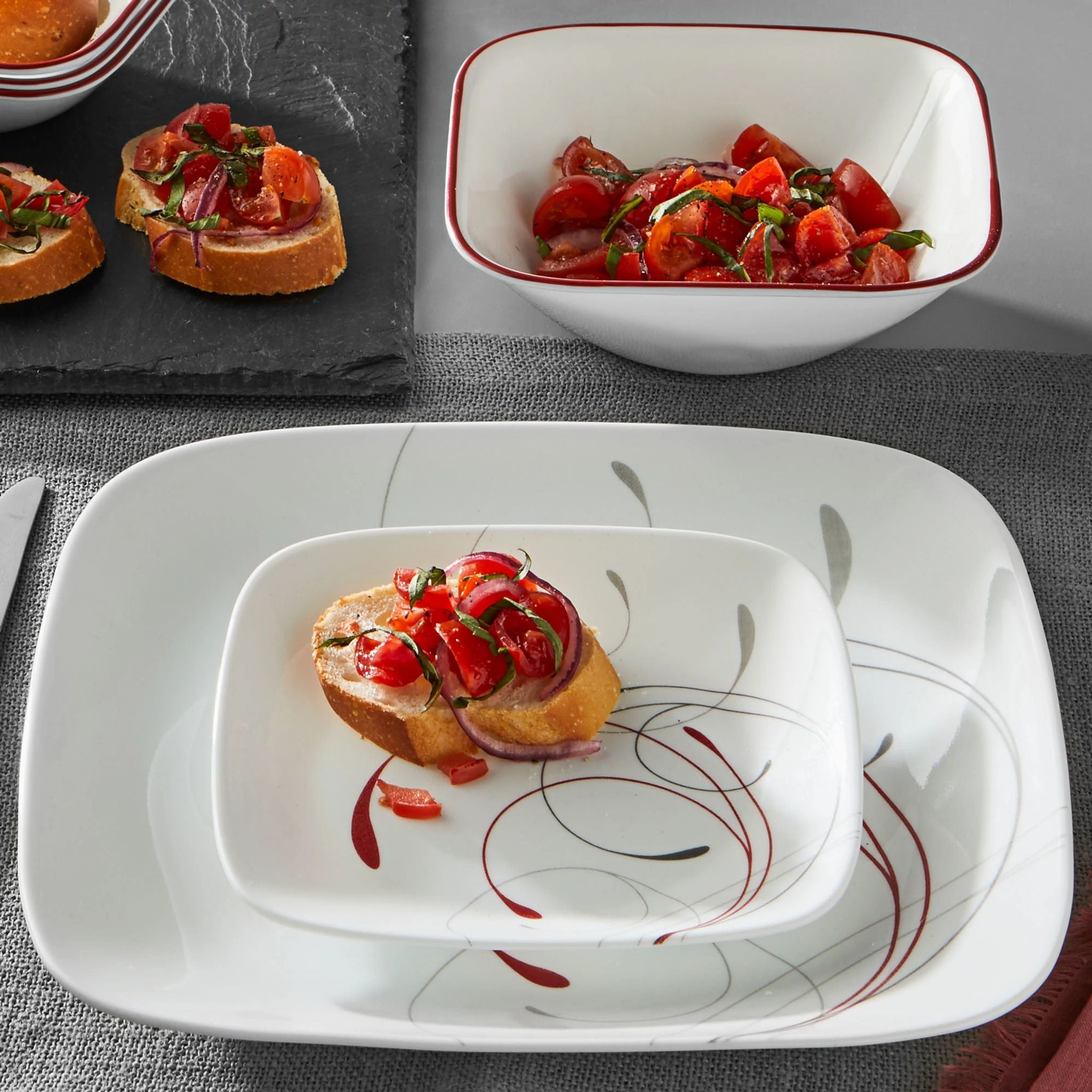Corelle Square Splendor 12-piece Dinnerware Set with Appetizer Plates. Service for 4 - Image 2