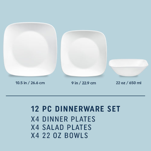 Corelle Square??Pure White 12-piece Dinnerware Set. Service for 4 - Image 2