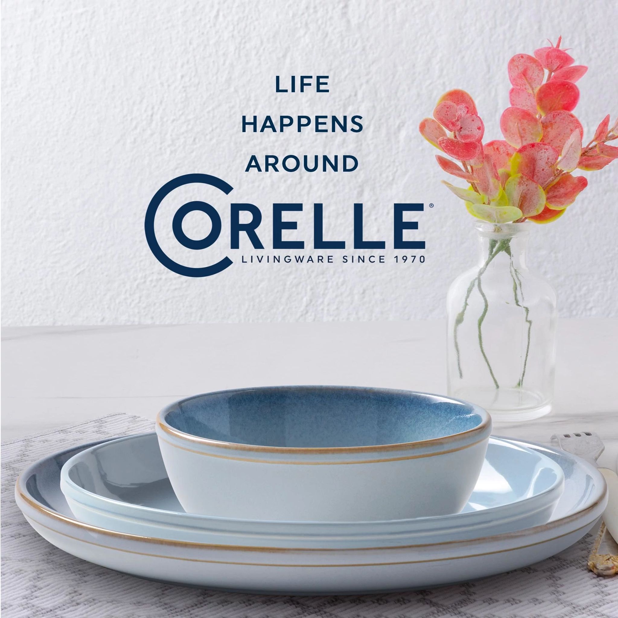 Corelle Stoneware 16-piece Dinnerware Set. Service for 4. Nordic Blue - Image 6