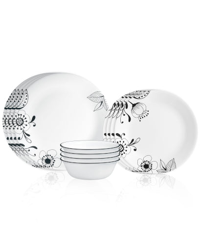 Corelle Inked Poppy 12-piece Dinnerware Set. Service for 4