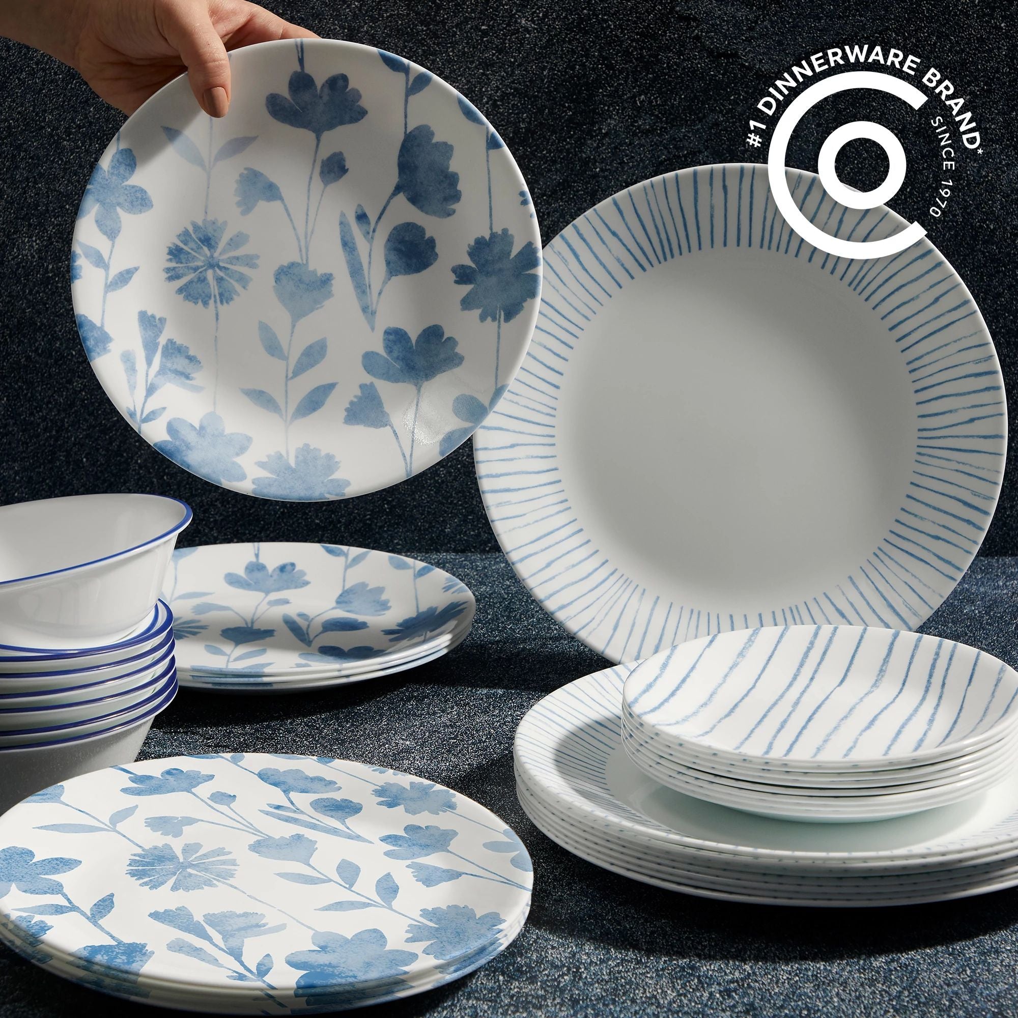 Corelle Botanical Stripes 32-piece Dinnerware Set. Service for 8 - Image 3