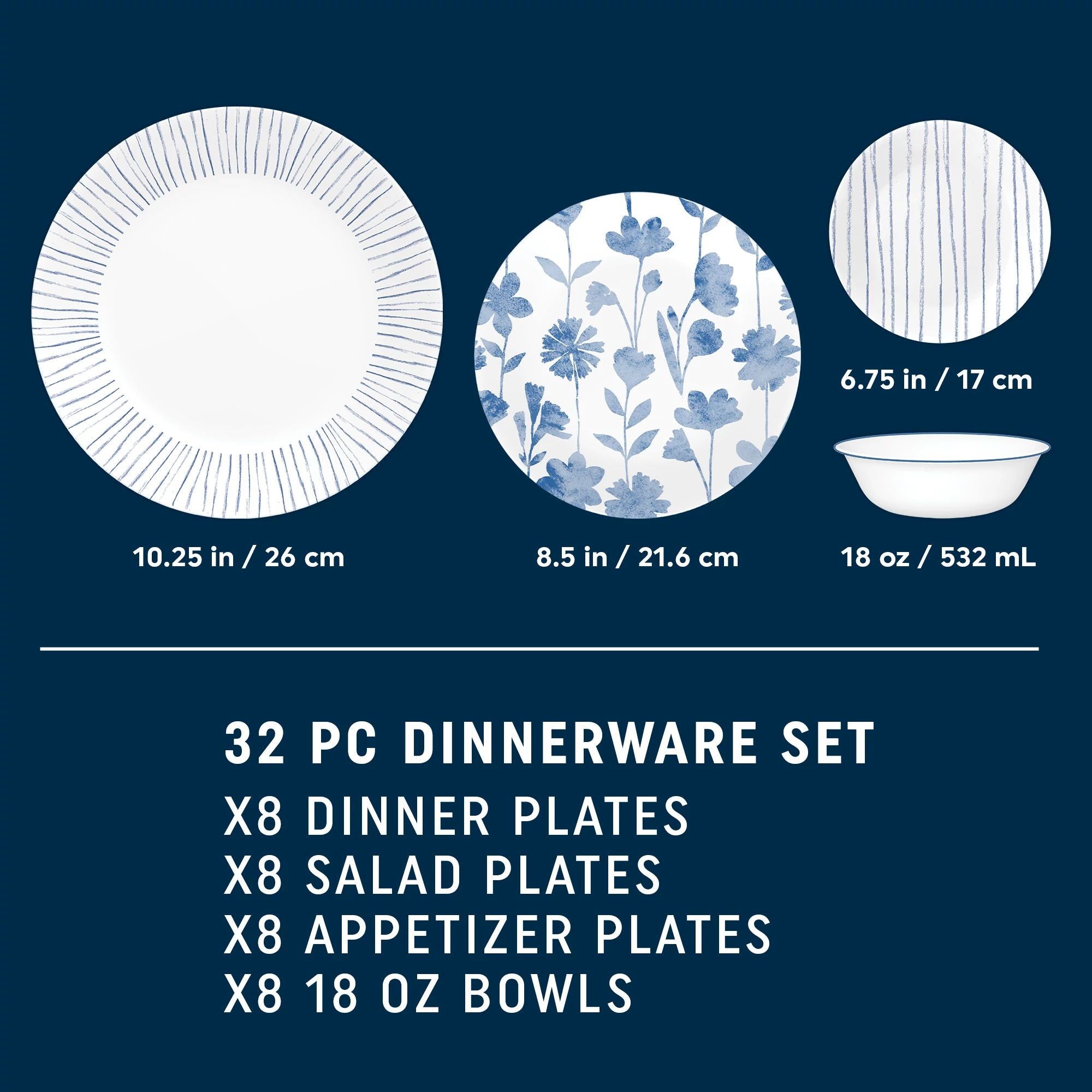 Corelle Botanical Stripes 32-piece Dinnerware Set. Service for 8 - Image 2