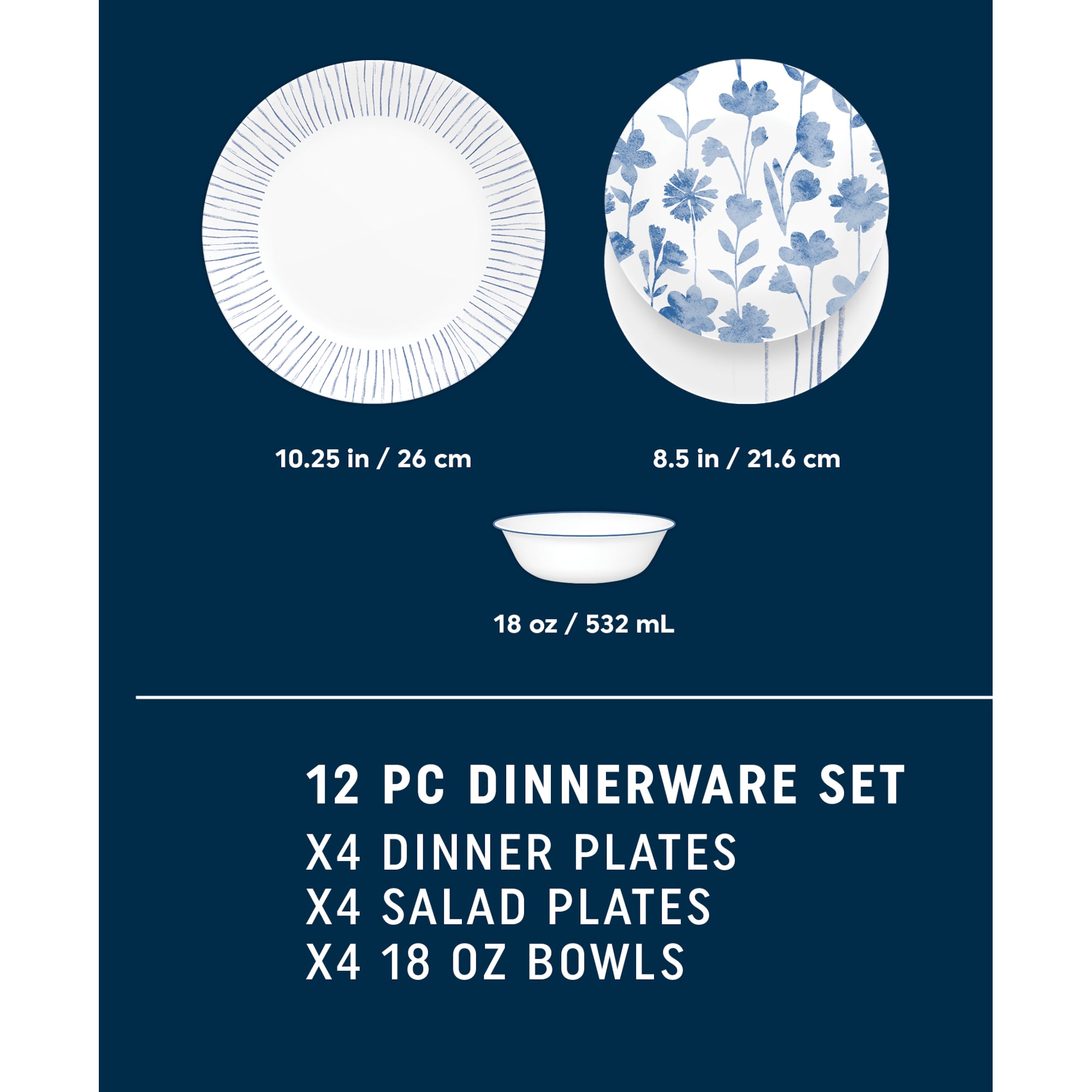 Corelle Botanical Stripes 12-piece Dinnerware Set. Service for 4 - Image 2