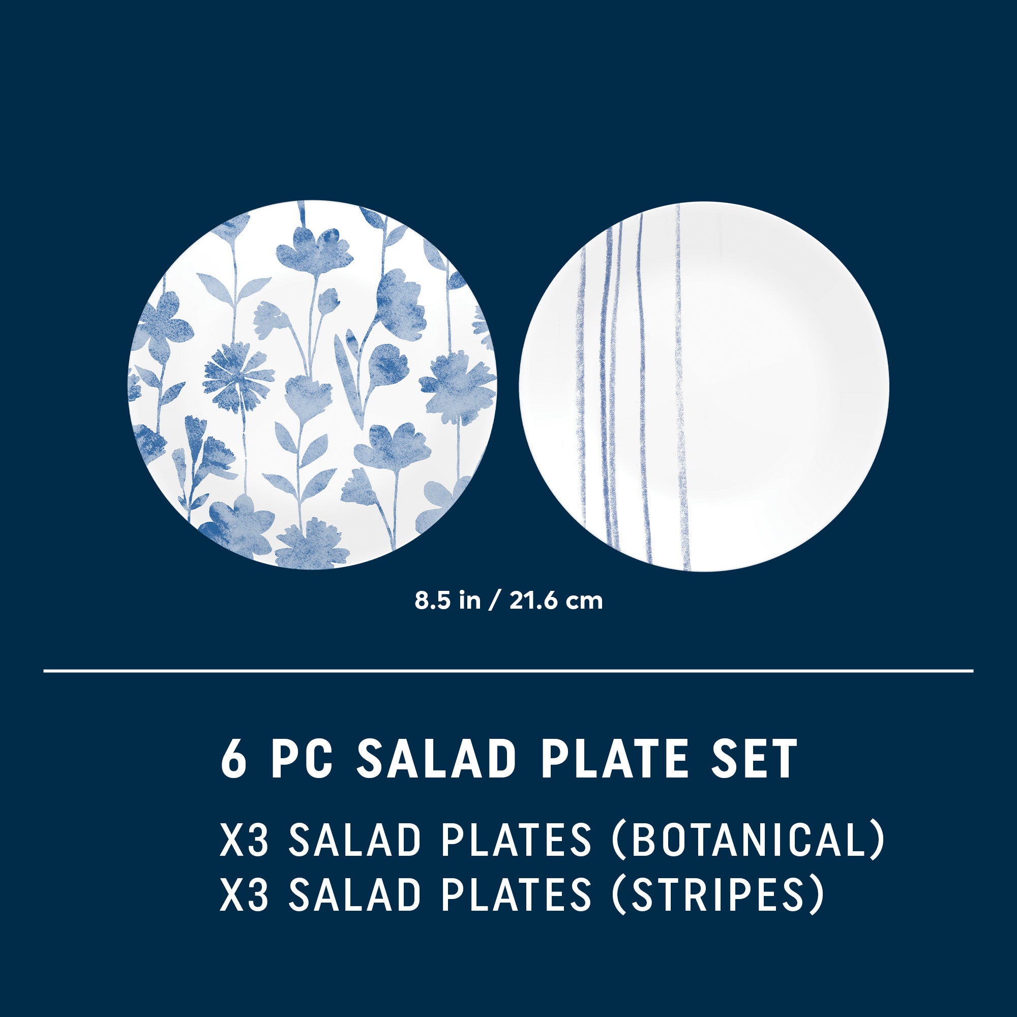 Corelle Botanical Stripes 8.5 Salad Plates. 6 Pack - Image 2