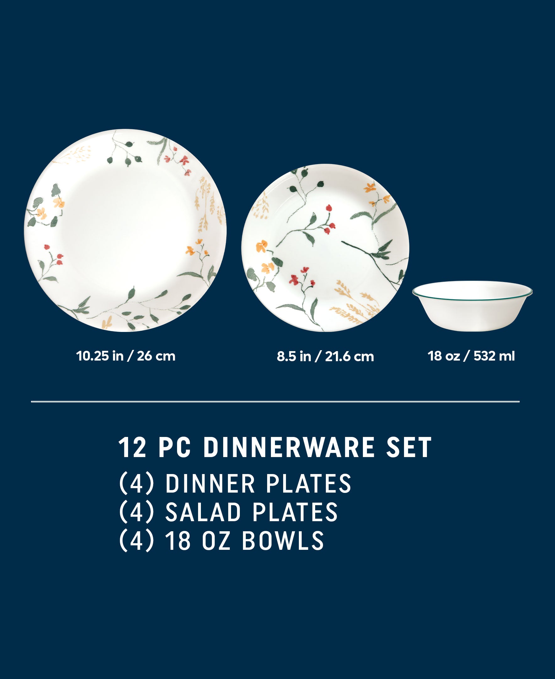 Corelle Wildflower Scatter 12-piece Dinnerware Set. Service for 4 - Image 2