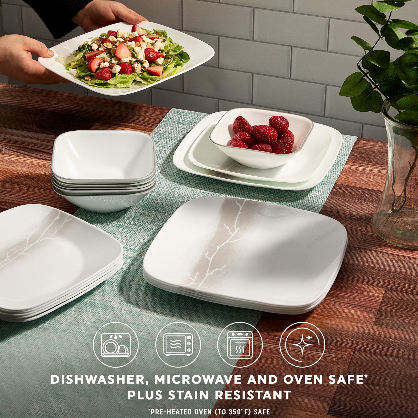 Corelle Square Wandering Grove 18-piece Dinnerware Set. Service for 6 - Image 5