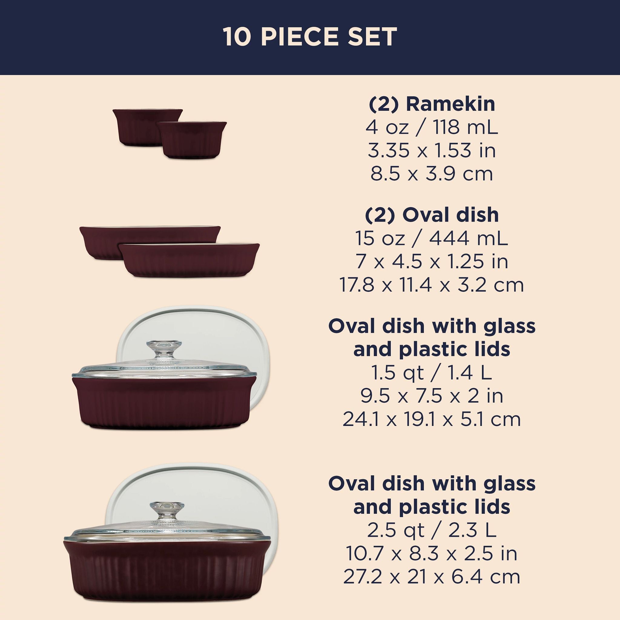 CorningWare French Colors 10-piece Bakeware Set. Cabernet - Image 6