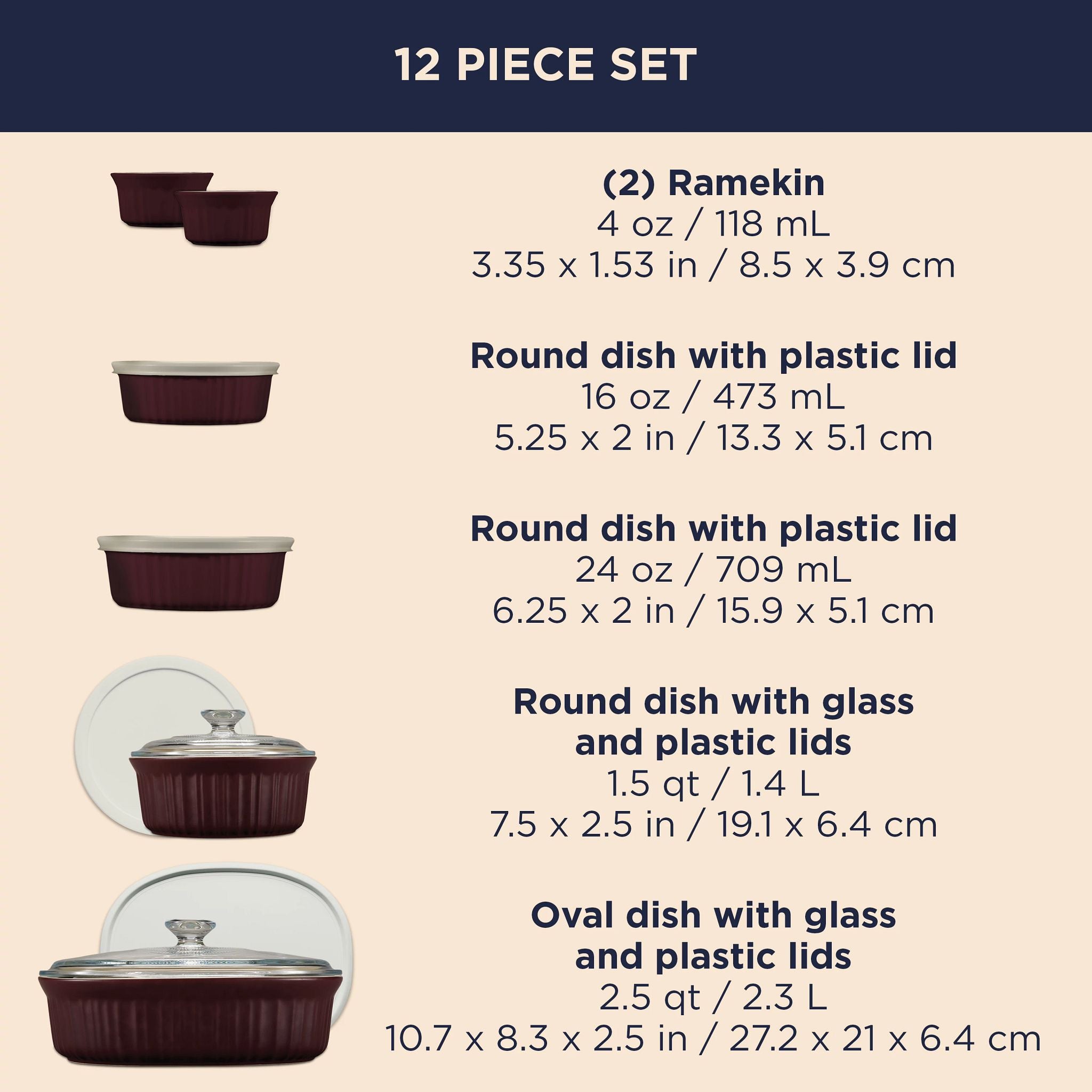 CorningWare French Colors 12-piece Bakeware Set. Cabernet - Image 6